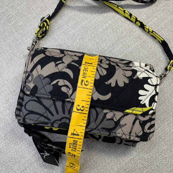 VERA BRADLEY Baroque Pattern Fleur Black Gray Yellow Crossbody Wallet Size Small - Picture 13 of 14